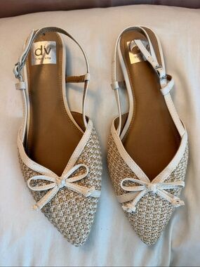 Dolce Vita Cream Woven Pointed-Toe Slingback Flats